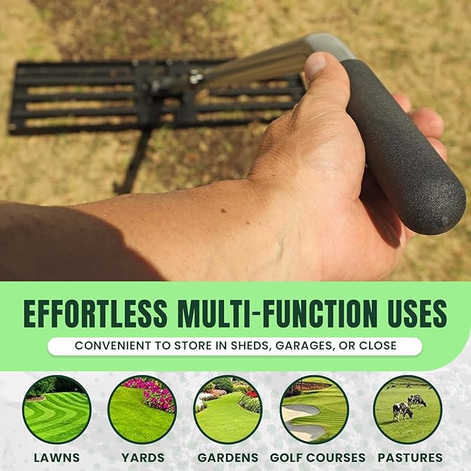 30" x 10" Stainless Steel Lawn Leveling Rake for Soil, Heavy Duty Lawn Leveler Tool for Yard with Adjustable Steel Handle up to 85", Yard Leveling Landscape Rake, Ground Leveler for Garden-Golf Course