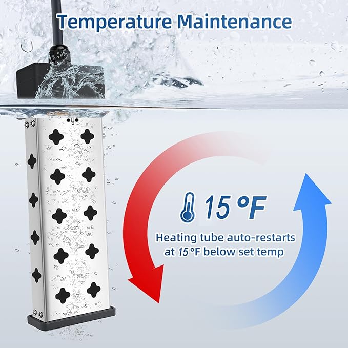 Immersion Water Heater 1800W, Portable Submersible, Real Time Temp Display, Thermostat Temp Control, Dry Burn Protection, Heating for Buckets Bathtubs Hot Tubs Above Ground and Inflatable Pools