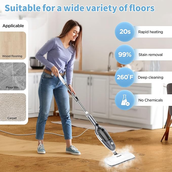 Steam Mop - All-in-one Powerful Handheld Steam Cleaner Detachable Handheld Steam Cleaner for Home,MultiPurpose Steamer for Hardwood Floors，Clothes,Windows,Tiles,Carpet, Whole Home Use