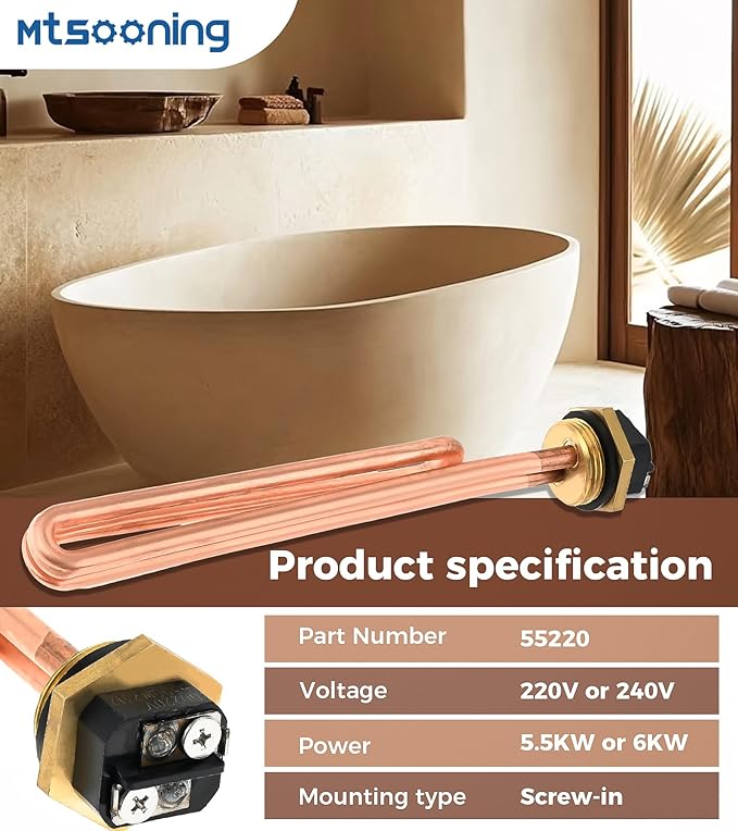 Mtsooning HE 55220 Water Heater Element Replacement for Eco Smart ECO POU 6,ECO 8, ECO 11,Rheem,Eemax,Richmond Electric Tankless Water Heater, 5.5KW 220V/ 6KW 240V 2PCS