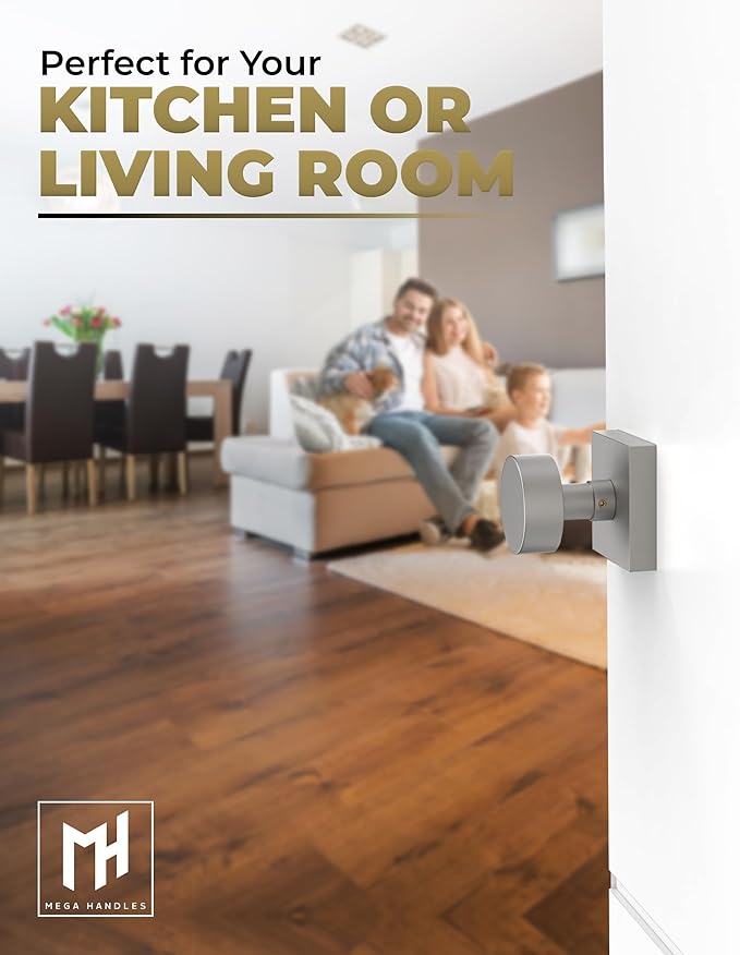 Mega Handles SUANA Passage Door Knob for Hallway, Closet and Bathroom, Reversible Heavy Duty Design Door Knobs, Fits All Standard Door Sizes, Screws Included - Satin Nickel (1 Pack)