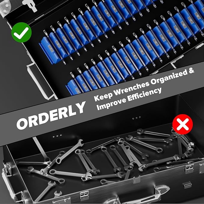 80PCS Modular Wrench Organizer Wrench Holder - Wrench Tool Organizers for Tool Drawer Storage, Wrench Storage Set with Metric & SAE Label, Wrench Rack Tool Gift for Professional Mechanics Men, Blue