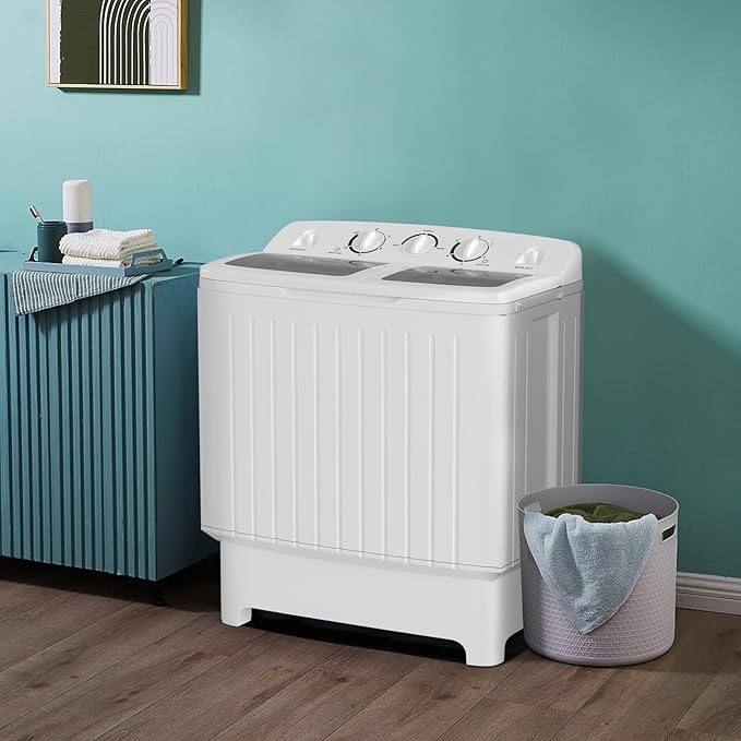Giantex Portable Washing Machine, 20lbs Washer and Spinner Combo, Twin Tub 12lbs Wash & 8lbs Spin, Mini Compact Laundry Clothes Lavadora Portatil for Apartment Dorm RVs (White & Grey)