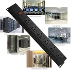 Metal Wall Mount Power Strip, Mountable Power Outlet with 6 AC Outlets, Aluminum Alloy Mount Power Socket with Switch, 6 FT SJT 3/C 14AWG Power Cord, 15A 125V 1875W (6AC) Black