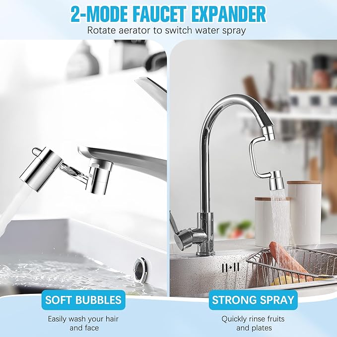 1080° Rotating Faucet Extender,Universal Sink Faucet 1440° Rotatable Faucet Aerator Extension,U Shaped Faucet Extender for Toddlers 2 Modes Adjustable,Rotatable Faucet Aerator For Kitchens & Bathrooms