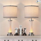 3-Way Dimmable Table Lamp Set of 2,Touch Control Lamp with Night Light,Modern Crystal Table Lamps for Bedroom,Living Room，Bedside Lamps with USB A+C Ports，Fabric Lampshade(Blubs Included)
