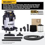 DEWALT 10 Gallon STEALTHSONIC Wet and Dry Shop Vacuum, Ultra Quiet Heavy Duty With Attachments, Powerful Outdoor Vac for Car, Garage, Workshop, Jobsite, Patio, DXV10S-QT, 5 Peak HP