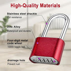 Combination Lock, 4-Digit Heavy Duty Combo Lock, Combination Padlock Outdoor Waterproof Gate Locks for Outdoor Fence, Locker, Sheds, Gym, Gate Hasps (Long Shackle) (2pcs-Red)