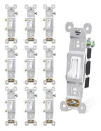 AIDA 15 Amp Single Pole Quiet Indoor Toggle Switch Self-Grounding ON Off, Residential Grade, UL Listed, Quickwire Push-in & Side Wired (White, 10 Pack)