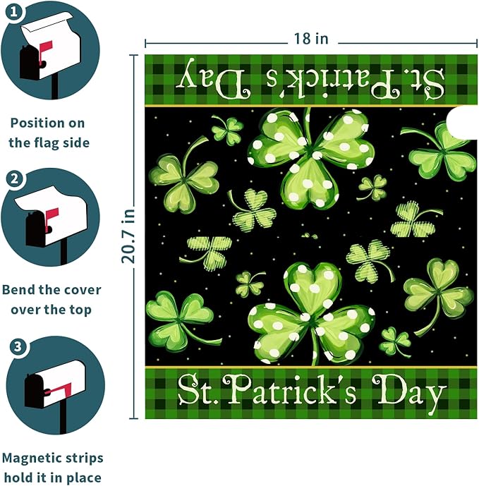 Kawani St Patrick's Day Magnetic Mailbox Covers Green Shamrock Lucky Clovers Mailbox Covers Magnetic Standard Size 21x18 Inch St Patricks Day Post Letter Box Cover for Garden Yard Decor