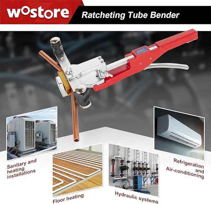 Wostore Tube Bender Kit with Reverse Bend Includes 1/4-7/8 Sizes Refrigeration Ratcheting Tubing benders Hand Tool Color Aluminium Alloy Replacement Head