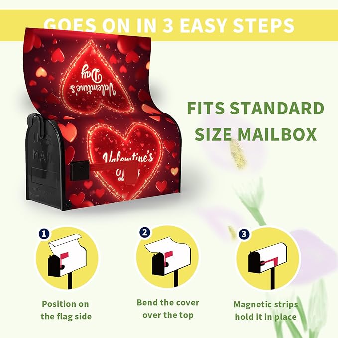 Valentine's Day Mailbox Covers Magnetic Large Size 25.5x21 Inch Red Heart Mailbox Cover Oversized Love Post Letter Box Wraps for Outdoor Garden Decorations