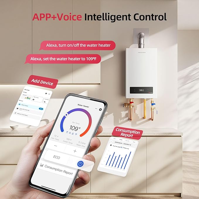 MIZUDO Tankless Water Heater Propane, Indoor or Outdoor Convertible Installation, Max 5.1 GPM 120,000 BTU, WiFi&APP Control CSA Certified for Large Families Whole House, GEN 3