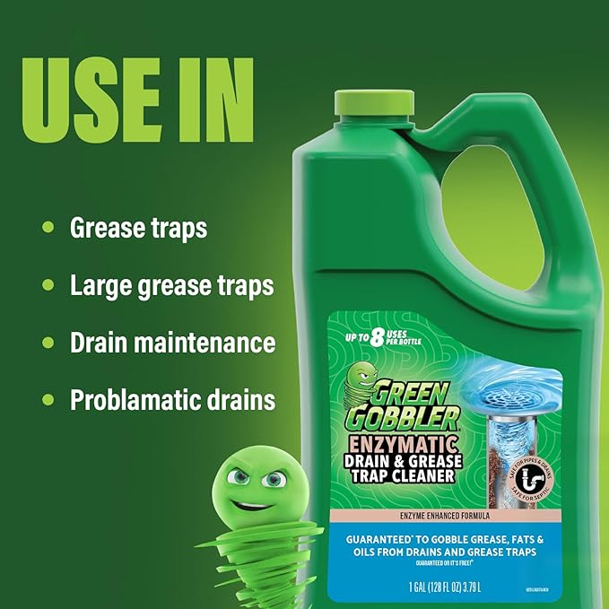 Green Gobbler Enzyme Drain Cleaner | Controls Foul Odors & Breaks Down Grease, Paper, Fat & Oil in Sewer Lines, Septic Tanks & Grease Traps | 1 Gallon