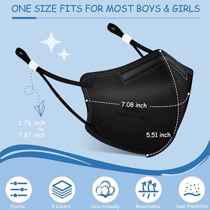 RANTO Kids Masks, 50pcs 5 Ply Mask for Children with Adjustable Earloop, Multicolor Print Mask with Soft Sponge Nose Bridge