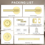 Amerdeco Front Door Lock Set with Double Cylinder Deadbolt, Exterior Entry Door Lever, Heavy Duty Entry Door Locksets for Left or Right Hand Exterior Door（Brushed Gold 1 Pack）