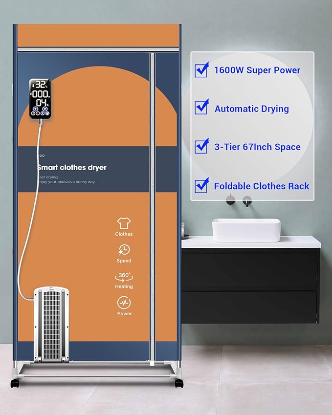Portable Clothes Dryer, 110V -1600W Portable Dryer, 67Inch -3 Tier Foldable Clothes Dryers Rack, Energy Saving Portable Dryer for Apartment, Indoor, Travel, RV