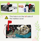 Hello Winter Cat Magnetic Mailbox Covers Large Size 25.5x21 Inch Snowflakes Pine Tree Post Box Mailbox Wraps Cute Cat Cover Oversized Outdoor Decor for Garden Yard