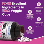 Women's Probiotic, 200 Billion CFU, Prebiotics + Digestive Enzymes + Cranberry, Complete Vaginal & Urinary Tract Health, Maintain pH & Yeast Balance, 60 Caps