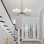 Vintage Chandelier Farmhouse Chandelier for Dining Room - 6 Lights 35.8" Modern Light Fixture, Adjustable Pendant Lighting for Living Room Hallway Bedroom Foyer Black with White Fabric Shade