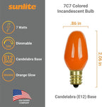 Sunlite 01270 7C7 Incandescent Bulb, 7 Watt, Candelabra E12 Base, C7 Small Night Light, Colored Bulb, Orange, 25 Count