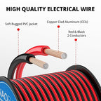 NAOEVO 12 Gauge Wire 150FT, 2 Conductors Electrical Wire Red Black Cable, Flexible/Low Voltage/PVC 12 AWG Copper Clad Aluminum Extension Cord for Speaker, LED Strips, Automotive 12V/24V DC