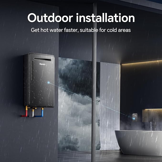 Ranein Propane Gas Tankless Water Heater, Outdoor Max 5.3 GPM, 130,000 BTU Instant Hot Water Heater