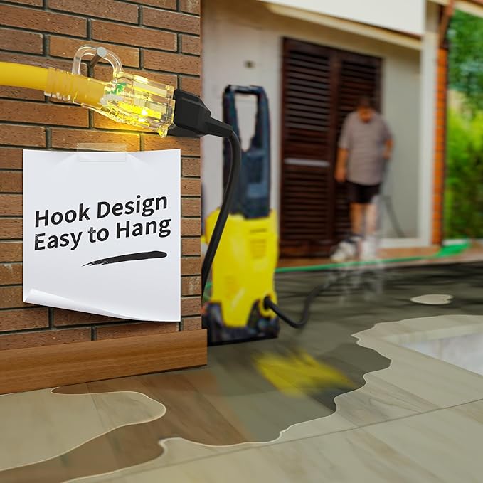 POWGRN 2 Pack 3 ft 12/3 Outdoor Extension Cord Waterproof Heavy Duty with Lighted Indicator End 12 Gauge 3 Prong, Flexible Cold-Resistant Long Power Cord Outside, 15Amp 1875W Yellow ETL Listed