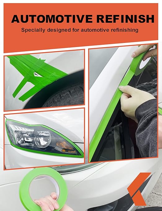 Painters Tape for Car - Green No Residue Automotive Masking Tape - Heat Resistant for Paint Booth, 0.7 Inches x 60 Yards, 6 Rolls