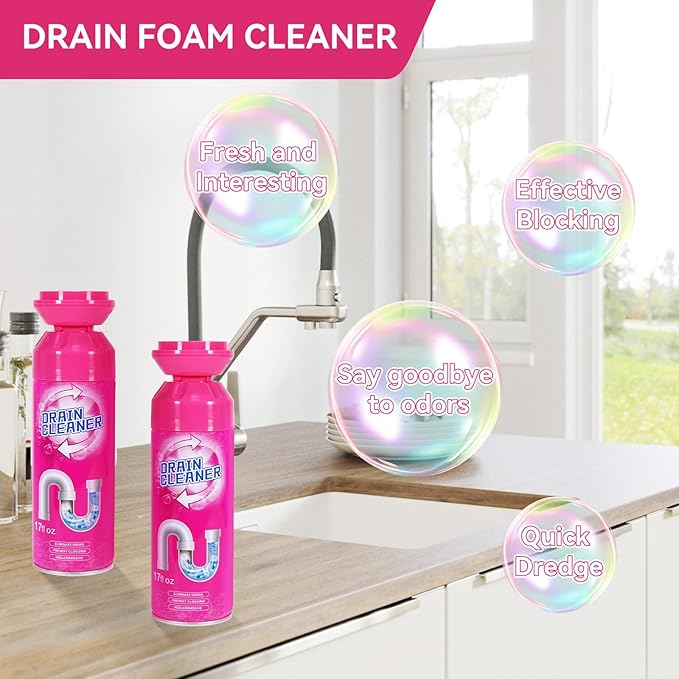 Foaming Drain Cleaner, Sink Cleaner and Deodorizer, Drain Clog Remover for Kitchen Sinks, Tubs, Shower Drains (1pcs, Count, 1)