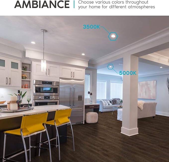 LUXRITE 4 Inch Ultra Thin Square LED Recessed Lighting, 5 Color Temp Options 2700K - 5000K, Dimmable Downlight, 10W, IC & Wet Rated, Canless LED Recessed Light (16 Pack)