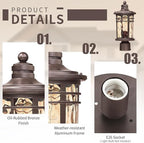 Darkaway Outdoor Post Light,2pcs Lamp Post Light Fixture, Waterproof Aluminum Housing with Amber Ripple Glass for Garden Patio Pathway Entry