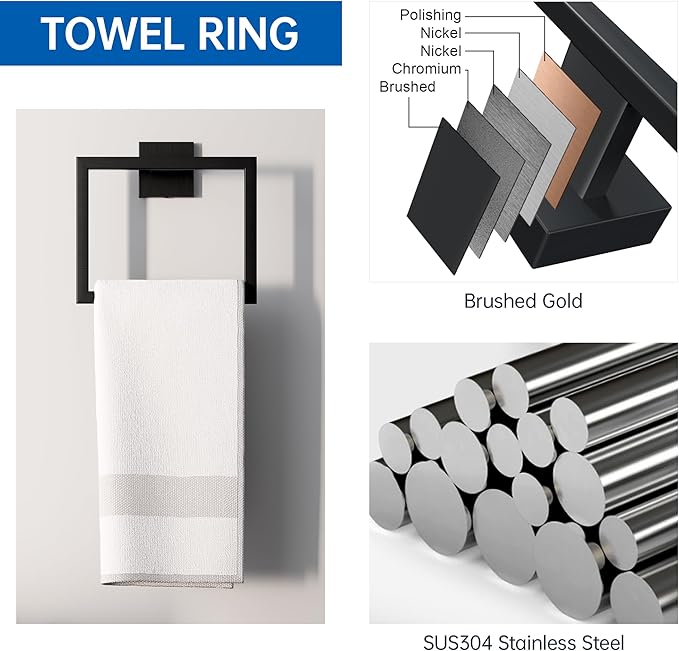 5-Piece Bathroom Hardware Accessories Set, 23.6 Inch SUS304 Stainless Steel Towel Bar Set, Wall Mounted Bathroom Towel Holders, Towel Hooks with Toilet Paper Holder