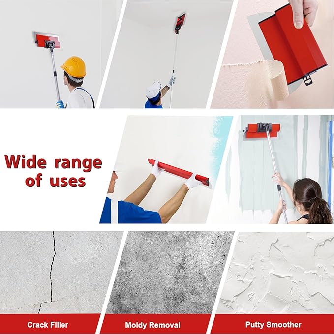DEKEones Drywall Skimming Blade Set, Stainless Steel 10",16" & 24" Skimming Blades with 28"-62" Extension Handle Pole, Professional Drywall Skimming Tools for Smoothing Wall and Ceiling
