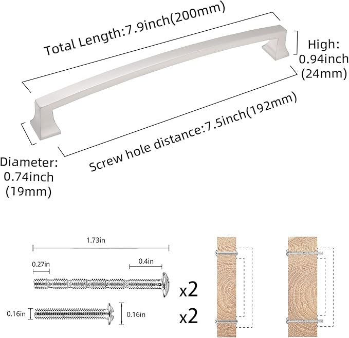 COTYKILEY 10 Pack 7.5 Inch(192mm) Brushed Satin Nickel Cabinet Handles Kitchen Cabinet Pulls Cabinet Door Handles Kitchen Cabinet Hardware