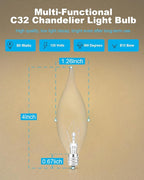 60W Candelabra Light Bulbs, E12 B10 Clear Candle Base Bulb with Warm White 2700K, 600 Lumen Dimmable, 120V Incandescent Chandelier Light Bulbs for Pendants, Ceiling Fan, Wall Sconces (12-Pack)