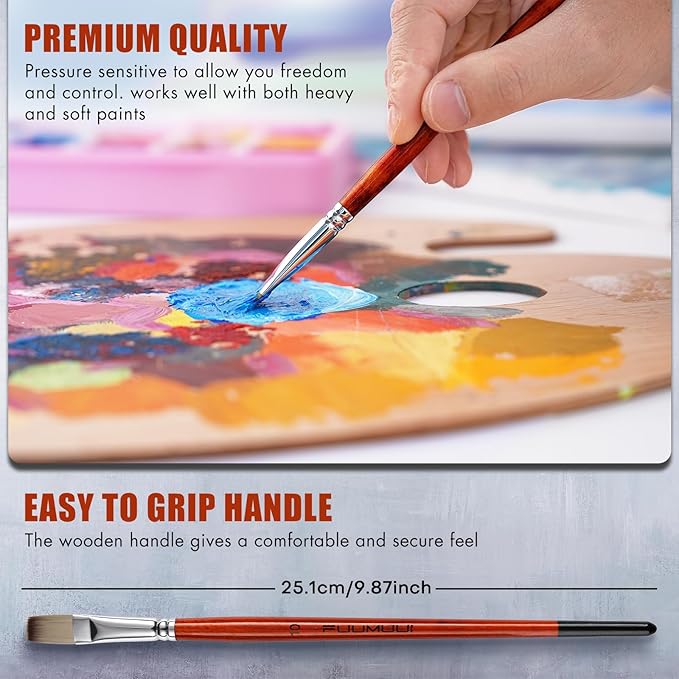 14pcs Acrylic Paint Brushes, Professional Synthetic Bristles Paint Brush Set with Extra Palette Knife - Flat, Filbert, Fan, Dagger, Round, Angle, Rigger Paint Brushes for Oil, Acrylic Canvas Paintings