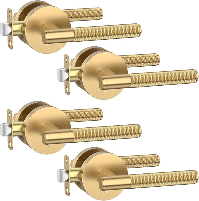 Asidrama 4 Pack Champagne Bronze Privacy Door Handles, Door Lever with Door Knobs Indoor for Bedroom or Bathroom, Heavy Duty Door Handles Interior with Locks for Left Right Sided Doors