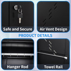 71'' Metal Storage Cabinet with Doors, Multifunctional Bathroom/Garage Lockable Steel Cabinet, Broom Closet Storage with Hanging Rod (Style-1)