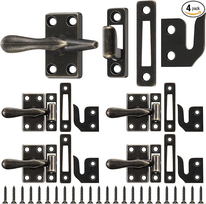 Hicarer 4 Pack Casement Window Lock 1-7/8 Inch Zinc Alloy Window Sash Lock Latch Replacement for Home Casement Windows (Bronze)