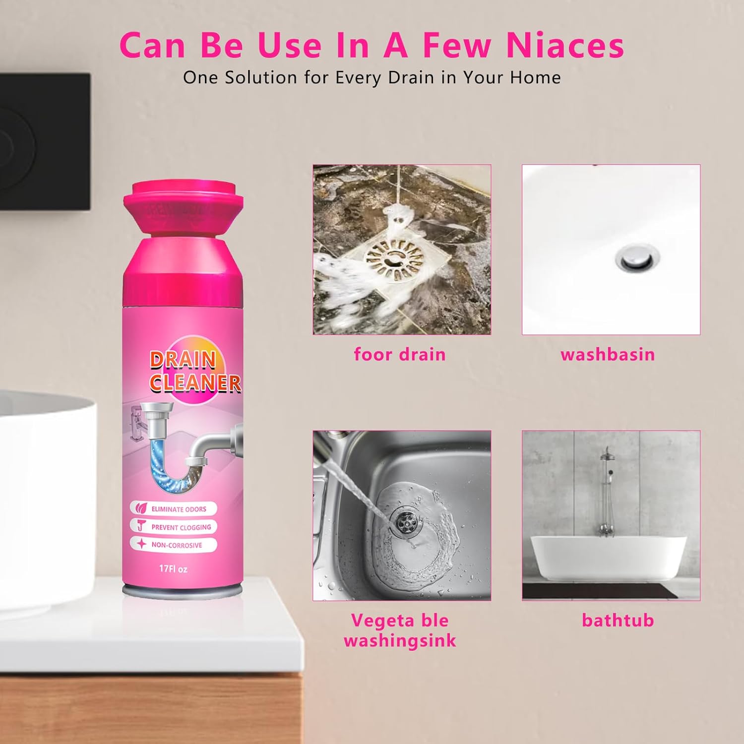 2025 New Foaming Drain Cleaner And Deodorizer, Kitchen Sink Cleaner Foam, Drain Clog Remover, Bathroom Sink Drains Cleaners Foam for Kitchen Sinks, Shower Drains, Tubs (1pcs)