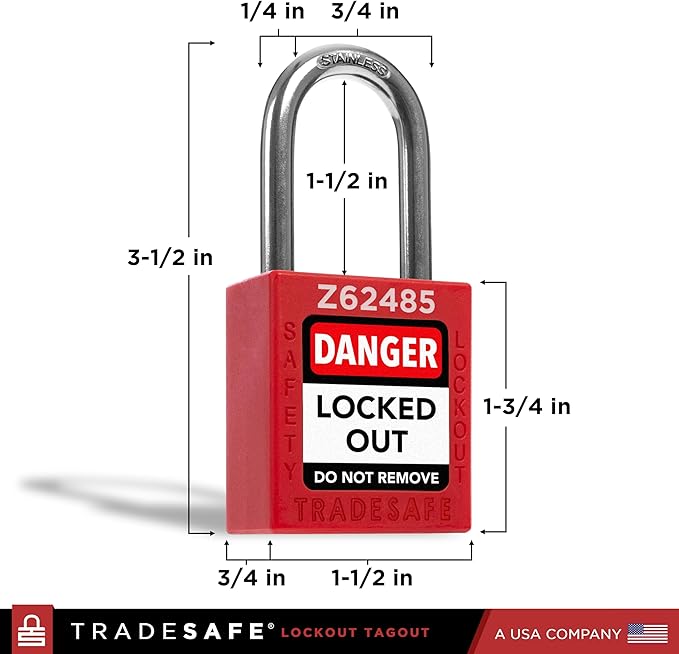 TRADESAFE Lockout Tagout Locks Set - 10 Red Keyed Alike Padlocks, 2 Keys Per Lock, OSHA Compliant Loto Locks for Lock Out Tag Out Stations, Premium Grade