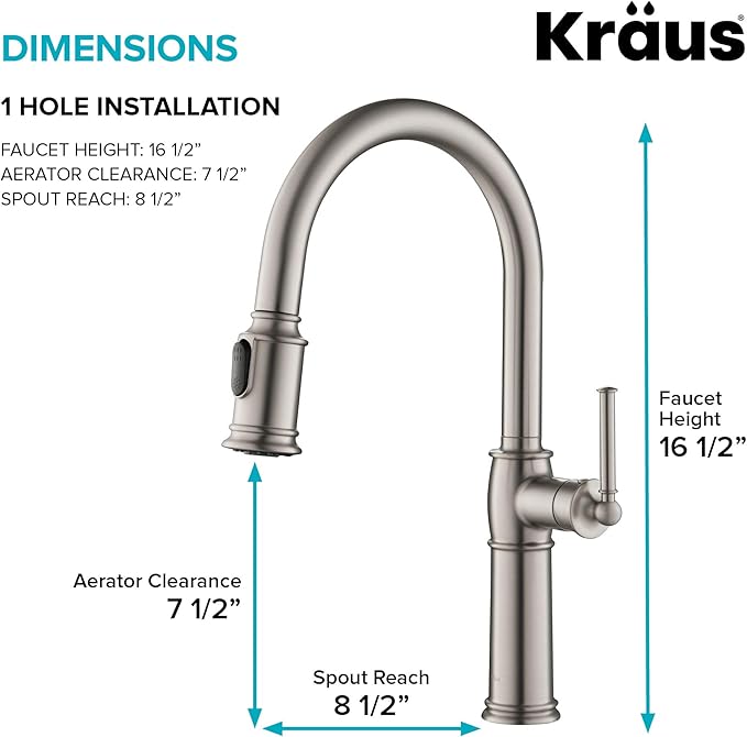 KRAUS Sellette Traditional Spot Free Stainless Steel Single Handle Pull-Down Kitchen Faucet with Deck Plate, KPF-1682SFS