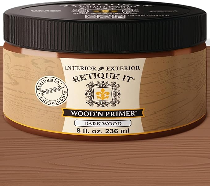 Retique It Wood'n Primer - Paint it then stain it - Stainable Wood Fiber Paint (Dark Wood, Small)