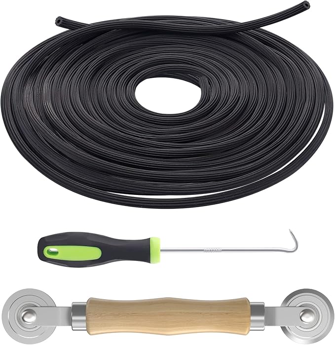 Screen Repair Kit - 3 in 1 Screen Tools Including Screen Roller Screen Spline (32 ft) Removal Hook and Instruction for Replacing & Installing Door Window Screens