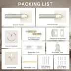 Amerdeco Front Door Lock Set with Double Cylinder Deadbolt, Exterior Entry Door Lever, Heavy Duty Entry Door Locksets for Left or Right Hand Exterior Door（Brushed Satin Nickel 2 Pack）