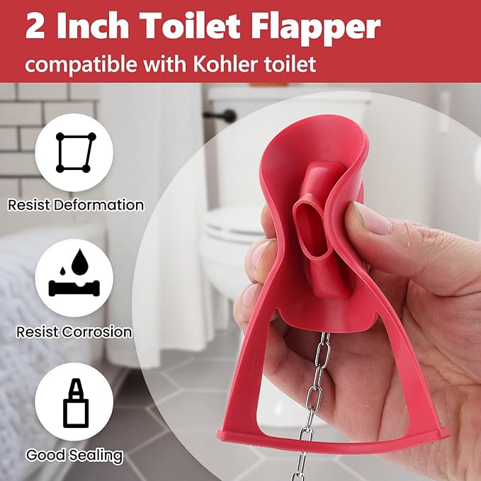 2 Inch Toilet Flapper Compatible with Kohler Hinge-Style Parts 84995 & 1000490 Toilet Flapper, Durable Rubber with Stainless Chain, 1Pc