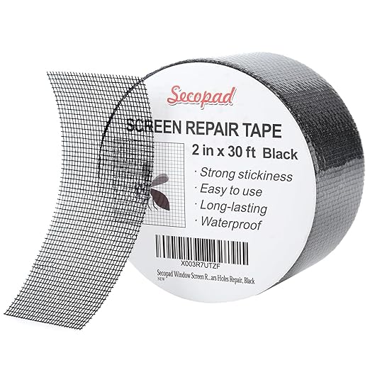 Black Window Screen Repair Tape, 2 in X 30 FT (360IN) Screen Repair Kit for Windows or Doors, Strong Adhesive Fiberglass Mesh Patch Tape