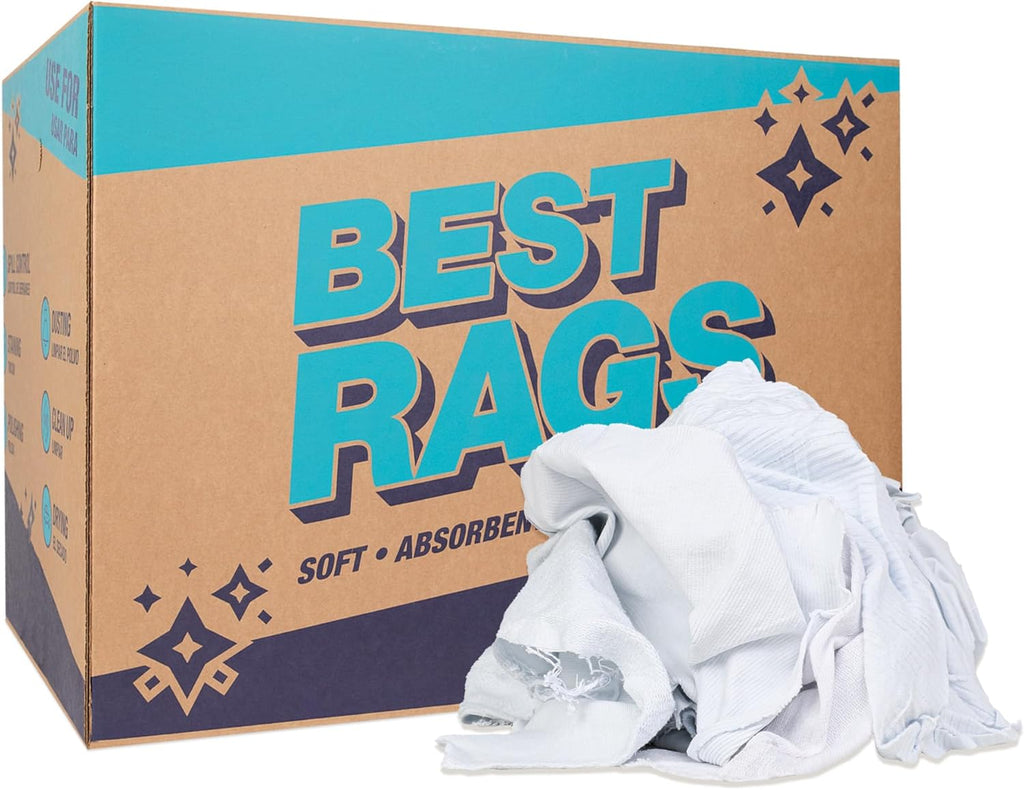 Arkwright Tshirt Box of Rags - 50 lb Box - Low Lint, Streak-Free Multipurpose Professional Cotton Cleaning Cloths for Stain, Paint, Wood, and Grease, White