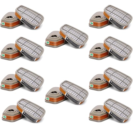 6001 Activated Carbon Filter Cartridges Replacement for Gas Respirator, Filter Cartridges Suitable for 6100/6200/7501/7502/6502/6800 20PCS(10Pack)